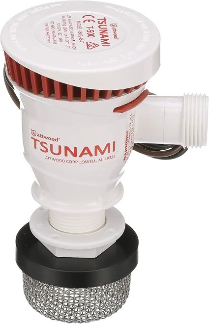 Attwood 42537 Tsunami T-500 Recirq Livewell Aerator Kit – 500 GPH Pump, 3/4in Outlet Hose and 23in Poly Hose