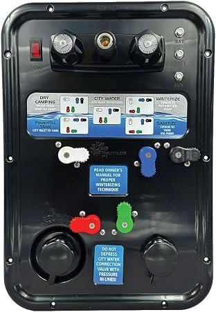 B&B Molders 94143 Nautilus P1 H2O Fresh Water Management System – 11.5 x 17 in Black RV Water Control Panel with 5 Functions
