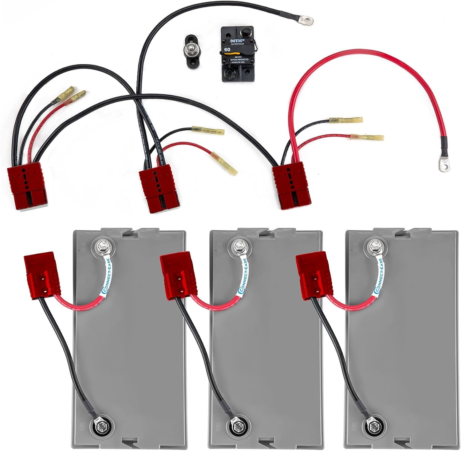 Connect-Ease RCE36VPRO 36V Pro Series Trolling Motor Connection Kit – 6-Gauge Marine Wiring with On-Board Charging and 150A Capacity