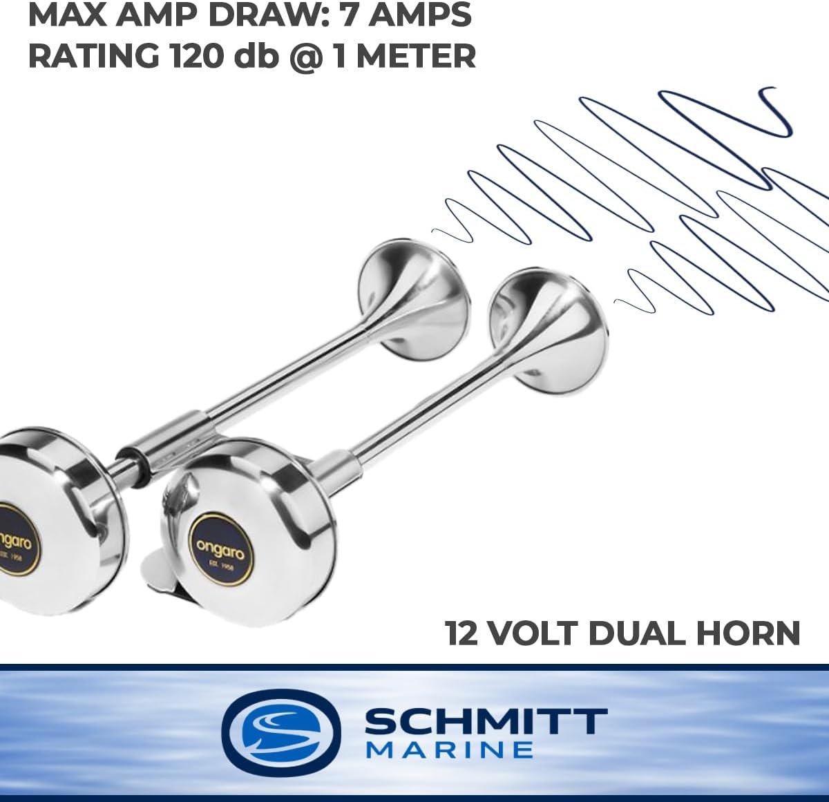 Schmitt & Ongaro 10012 Deluxe Dual Shorty Trumpet Horn – 12V All-Stainless Marine Horn with Compact Twin Trumpet Design - Image 3