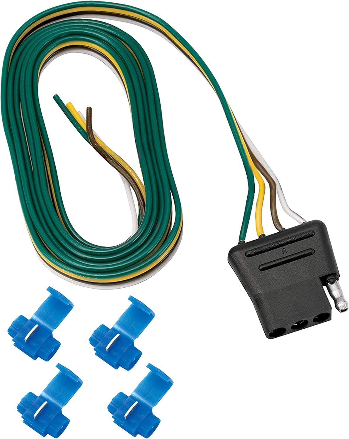 Tow Ready 118001 4-Pole Flat Vehicle-End Connector – 48-Inch Trailer Wiring Lead with Color-Coded Wires