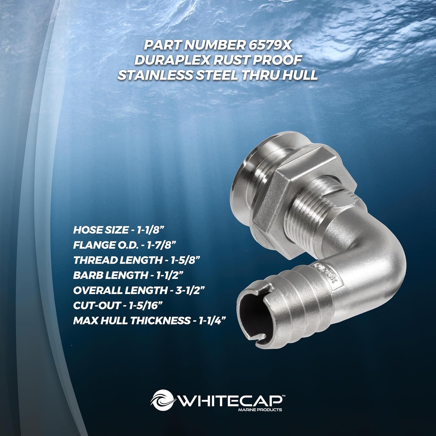Whitecap 6579X Duplex Stainless Steel 90° Thru-Hull Fitting – Barb Connection Marine Plumbing Outlet - Image 4