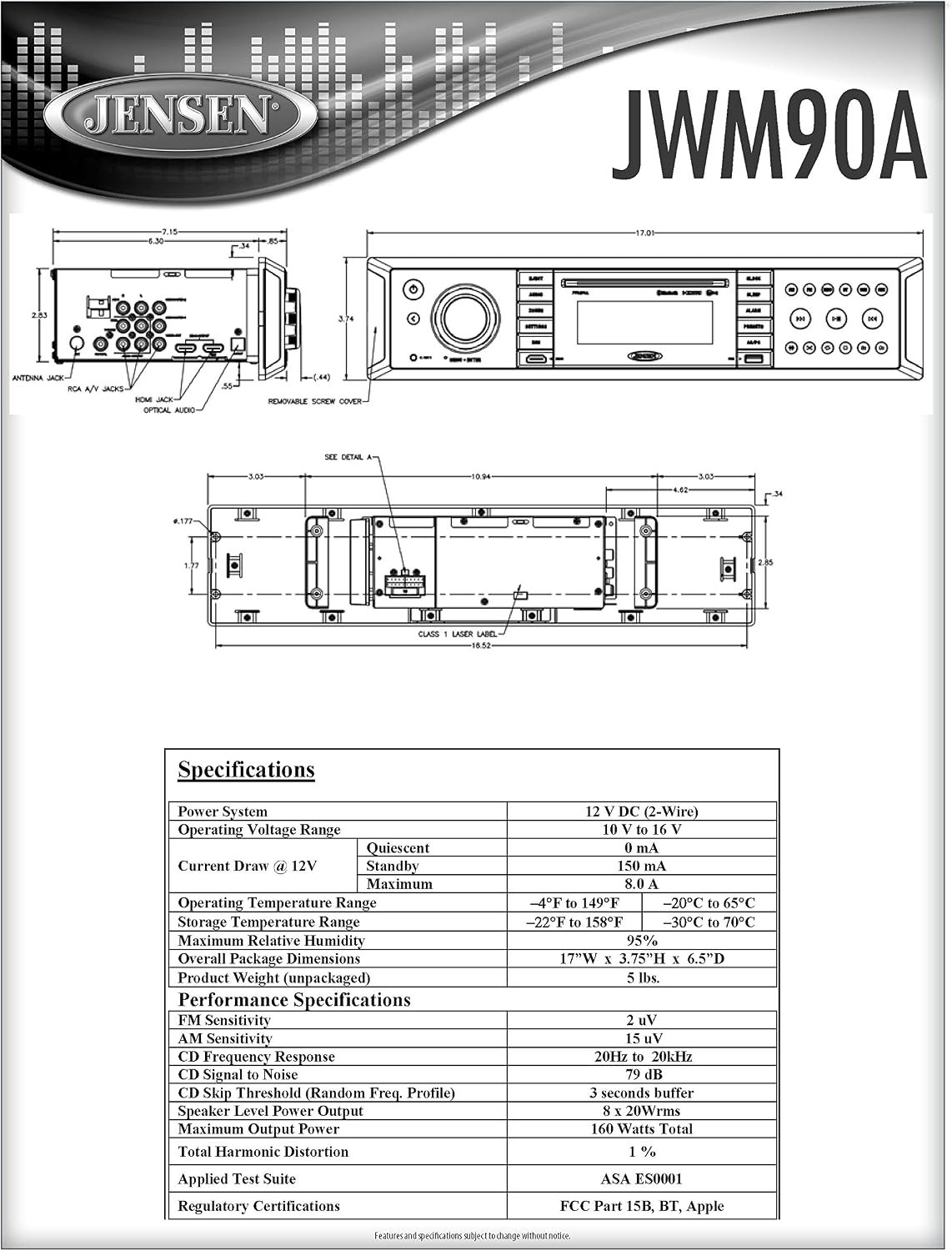 ASA JWM92A Slimline 3-Zone RV Stereo – Bluetooth Multimedia Receiver with DVD and HDMI Support - Image 3