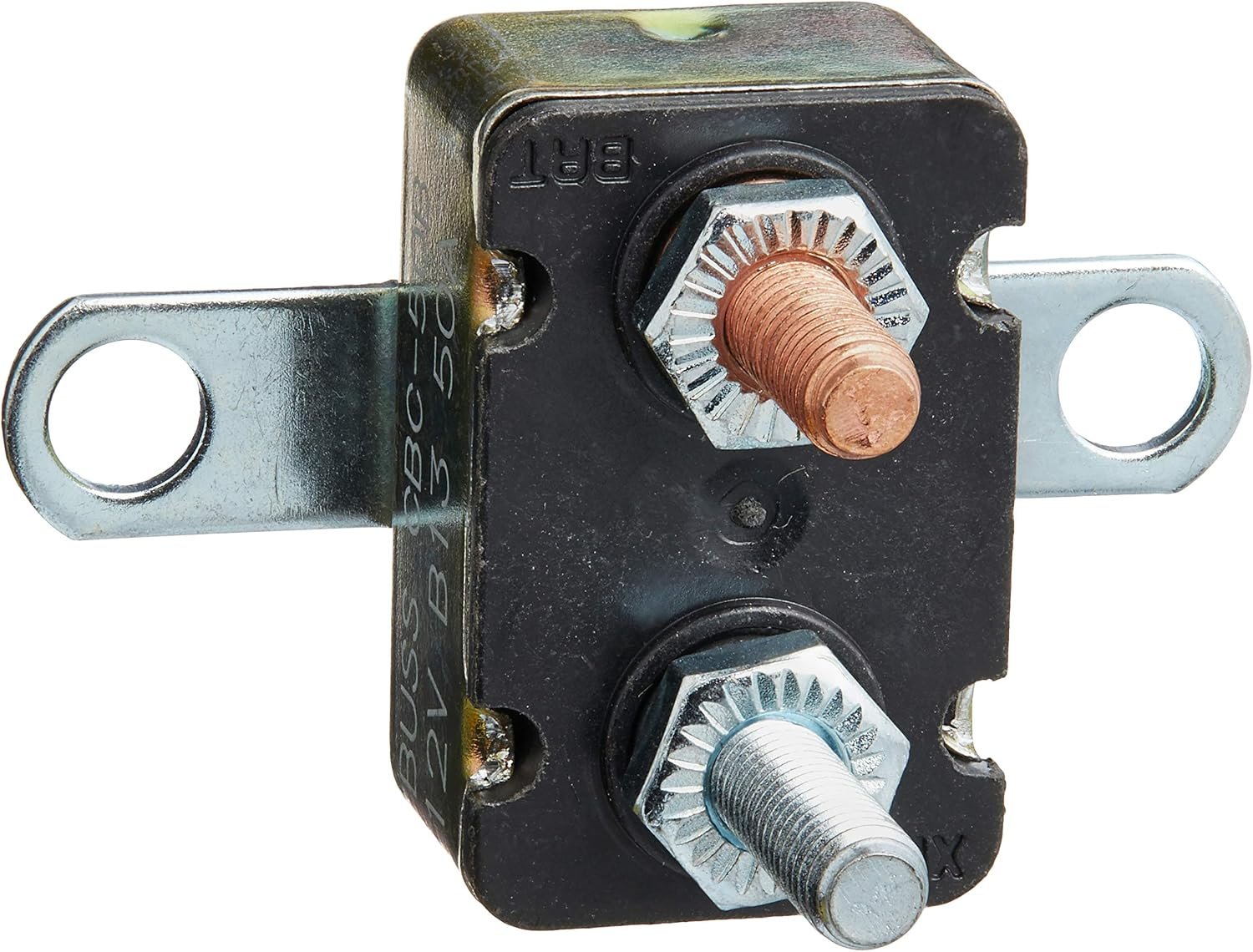 Bussmann CBC-50B Type I Automotive Circuit Breaker – 50A 14V DC Automatic Reset with 10-32 Stud Terminals and Metal Bracket