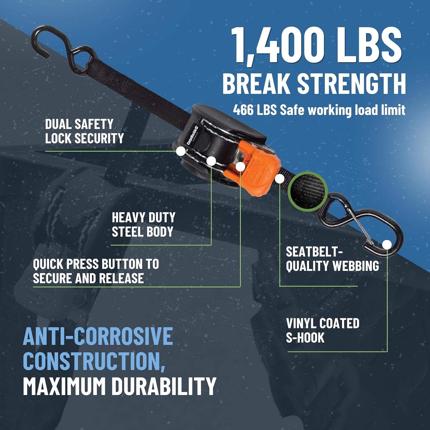 IMMI CargoBuckle F111640 Retractable Tie-Down – 1in Self-Storing Cargo Securement Strap System - Image 3