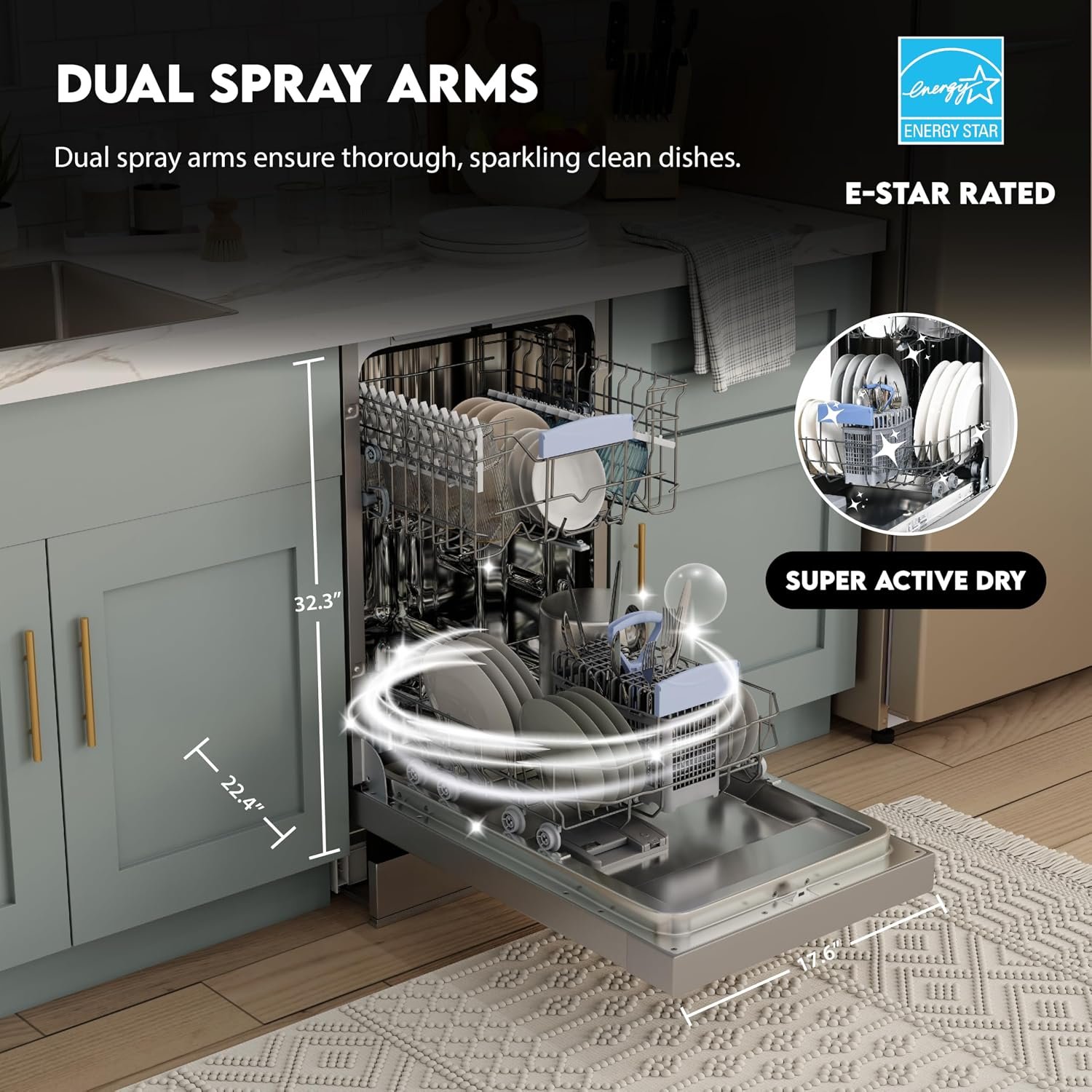 Pinnacle SB1840 18-Inch Built-In Dishwasher – 10 Place Settings, 8 Wash Cycles, Silver Finish, 150°F Sanitize - Image 7