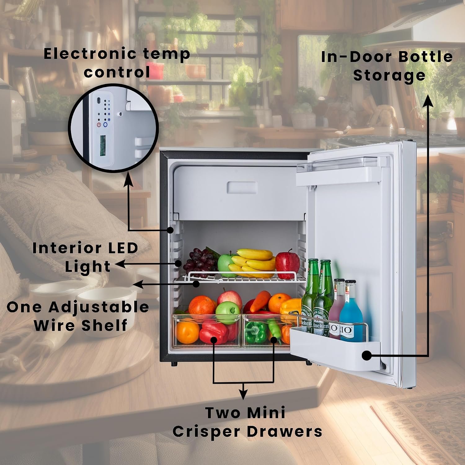 Pinnacle RF12282 12V RV Refrigerator – 3 Cu Ft Compressor Cooling System with Reversible Door and Black Finish - Image 6