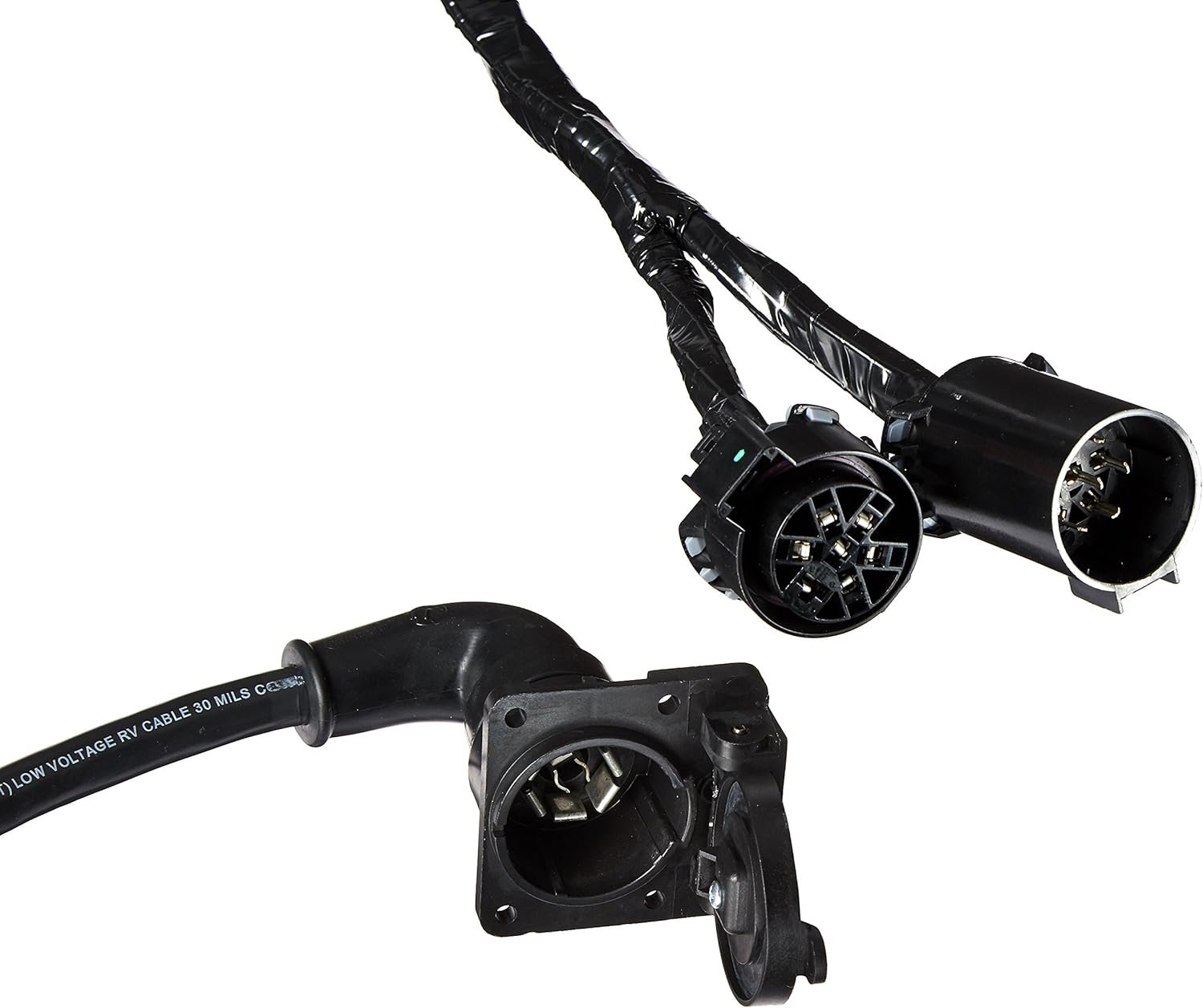 Bargman 5097410 90-Degree Fifth Wheel Adapter Harness – 7-Way Flat Connector, 9 ft Cable, Pickup Bed Mounting Bracket