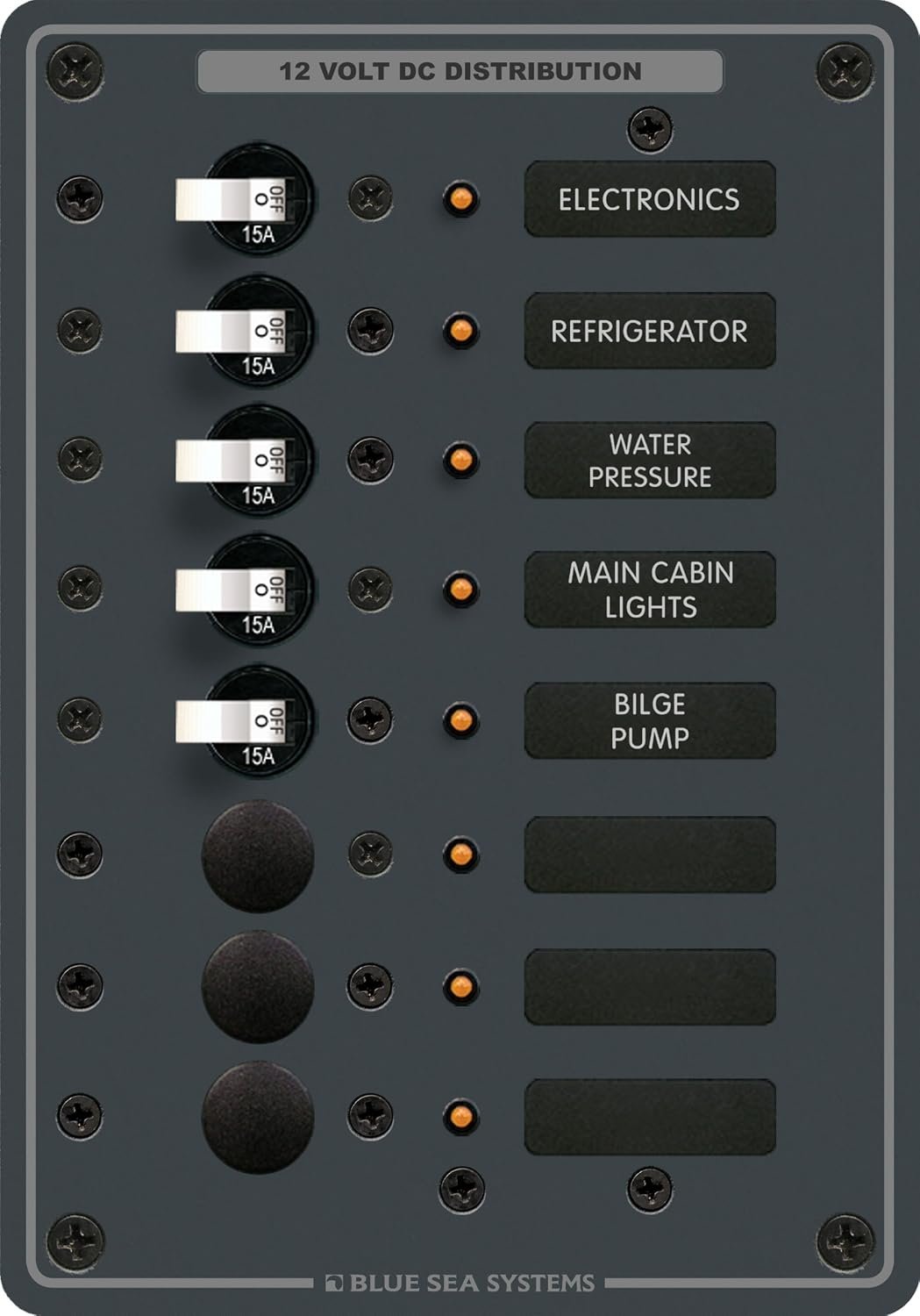 Blue Sea Systems 8023BSS DC Electrical Panel – 8 Position Marine Circuit Distribution Panel