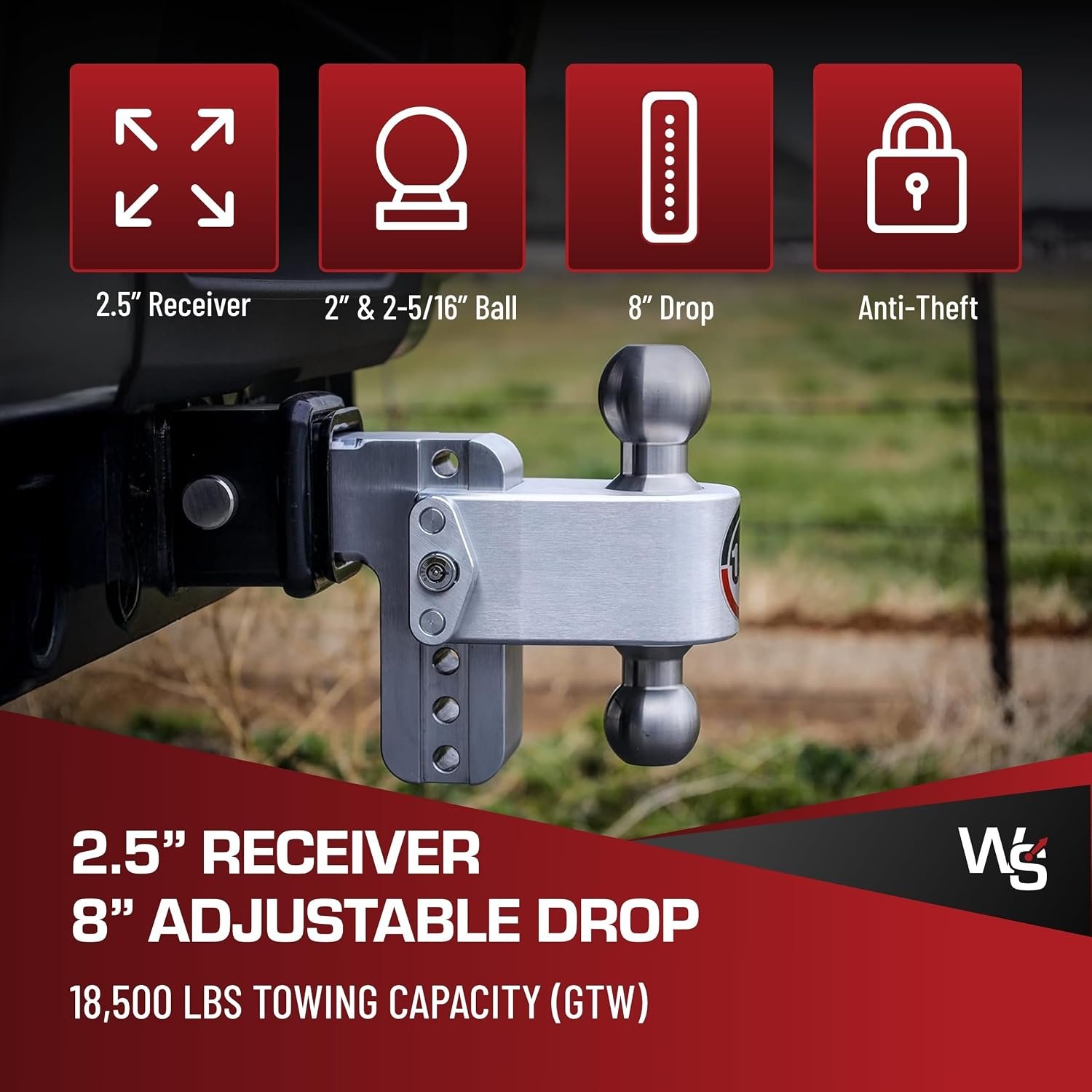 Weigh Safe LTB8-25 Adjustable Ball Mount – 8in Drop, 2.5in Receiver Shank, Turnover Ball with Built-In Scale - Image 2