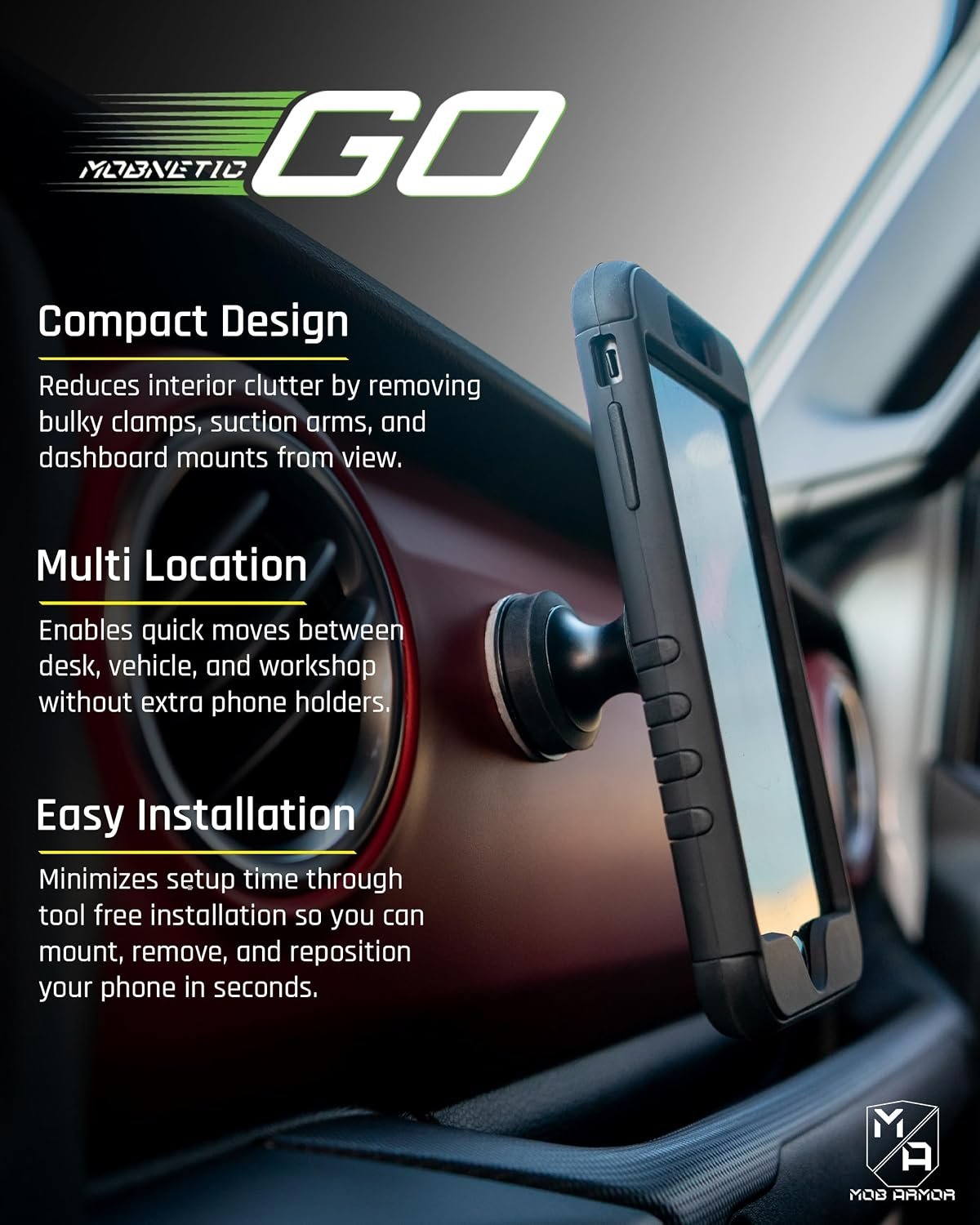 Mob Armor MOBNGOBLK MobNetic Go Magnetic Phone Mount – Compact Rare-Earth Magnet Design with Universal Smartphone Compatibility - Image 2