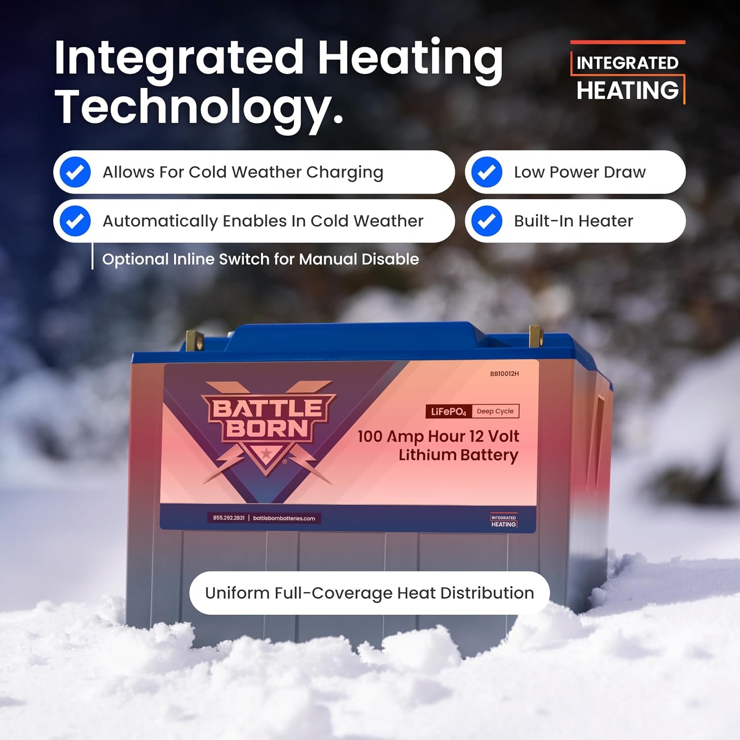 Battle Born BB10012H 100Ah 12V Heated LiFePO4 Battery – Internal Heat Technology, 1,280Wh Capacity - Image 2