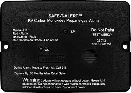 MTI 25742BL Flush Mount LP Alarm – Black Trim RV Propane Gas Detector, Hardwired 12-Volt Design