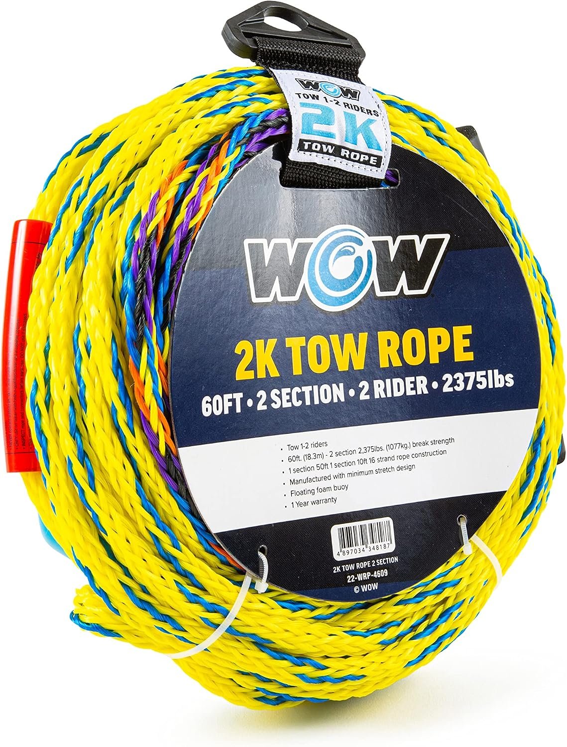 WOW Sports 22-WRP-4609 2K Tow Rope – 2-Section 10ft & 50ft Design – 2 Person Towable Rope Rated 2375 lb - Image 2