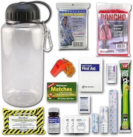Ready America 70060 Deluxe Survival Water Bottle – Emergency Hydration Bottle with Storage Compartment and Carry Strap