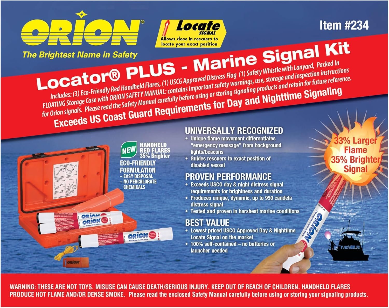 Orion 234 Locator Plus Marine Signal Kit – 3 Eco-Friendly Red Flares, Floating Storage Case, USCG-Approved Safety Set - Image 2