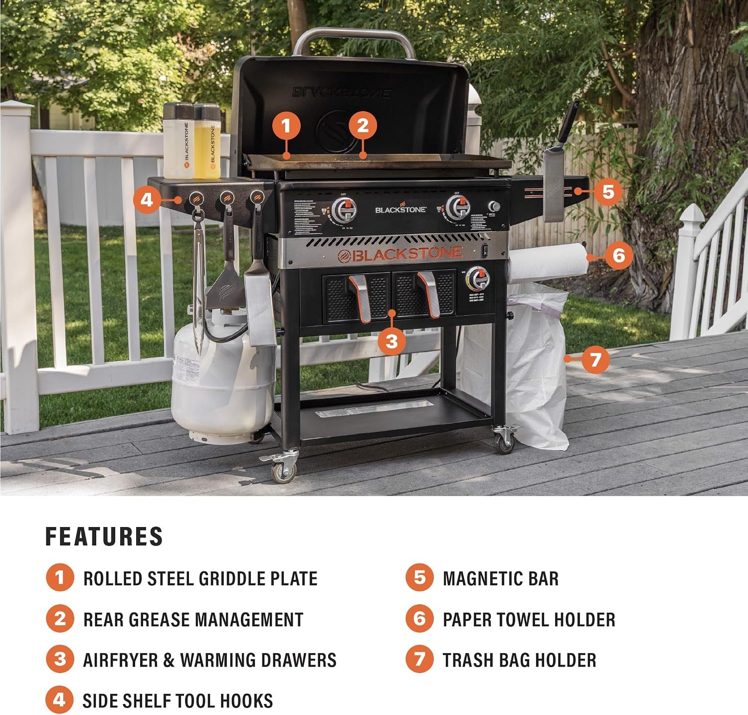 Blackstone 1962 Patio Series 28in Griddle with Air Fryer – 34,000 BTU Dual Burners, Hood and Dual 4 Qt Drawers - Image 2