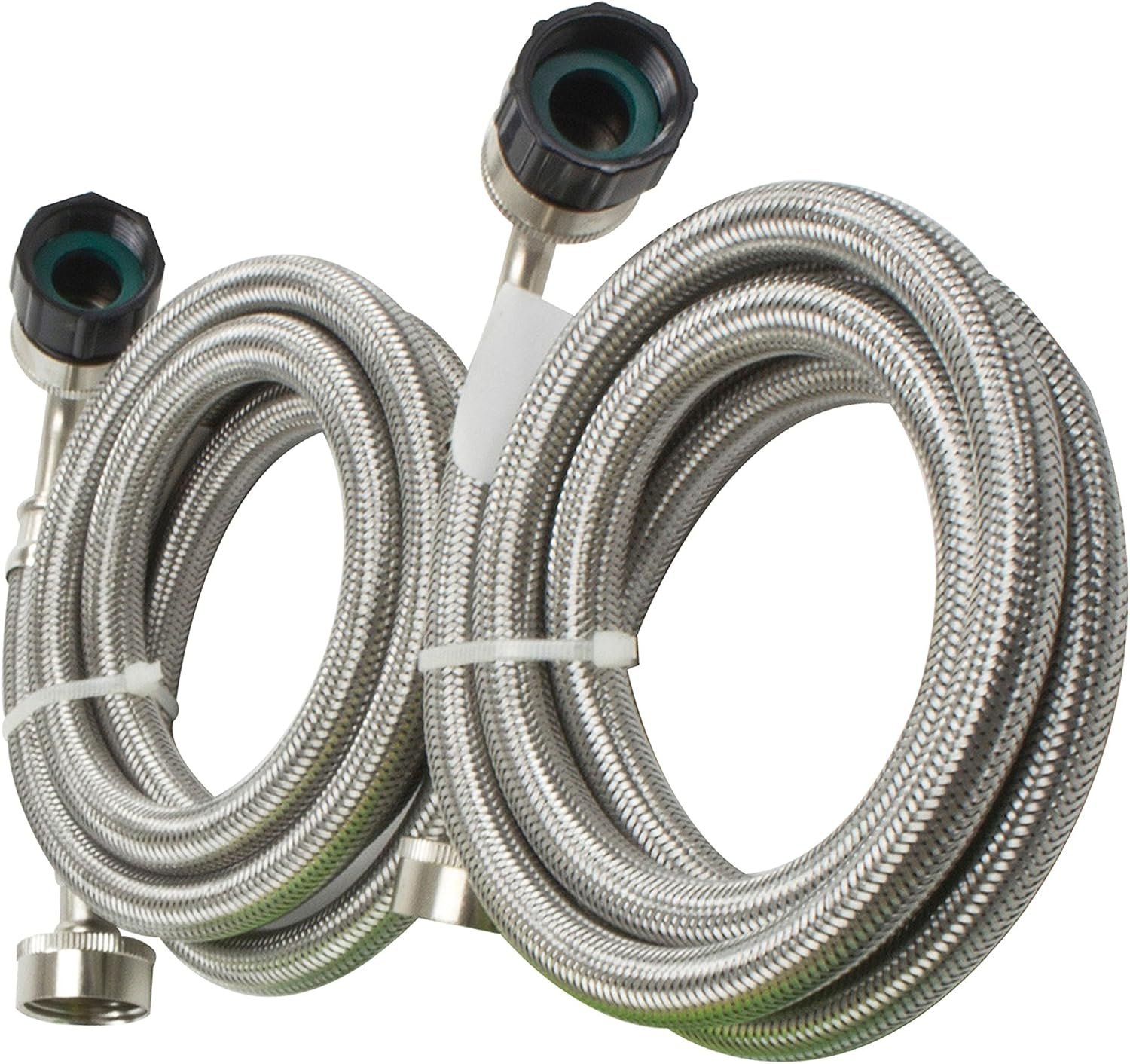 Pinnacle 182826 Stainless Steel Washer Hoses – Reinforced 5 ft Braided Pair with Straight and 90 Degree Ends