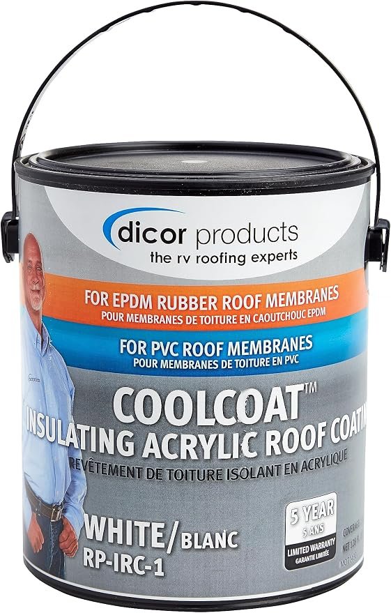 Dicor RPIRC1 CoolCoat Insulating Roof Coating – 1 Gallon White RV Roof Reflective Acrylic Coating