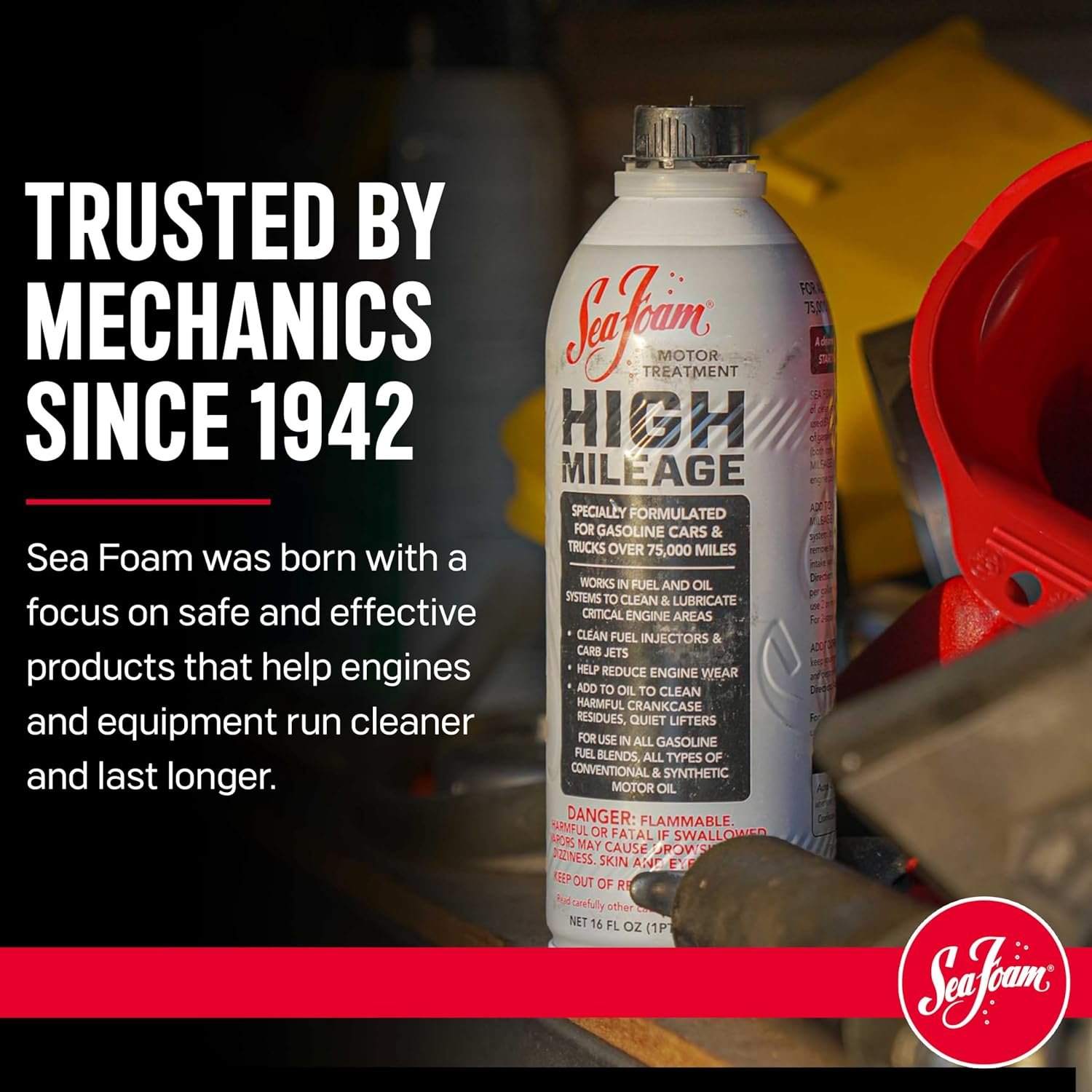 Sea Foam HM16 High Mileage Motor Treatment – 16oz Fuel and Crankcase Cleaner for Gasoline Engines Over 75,000 Miles - Image 4