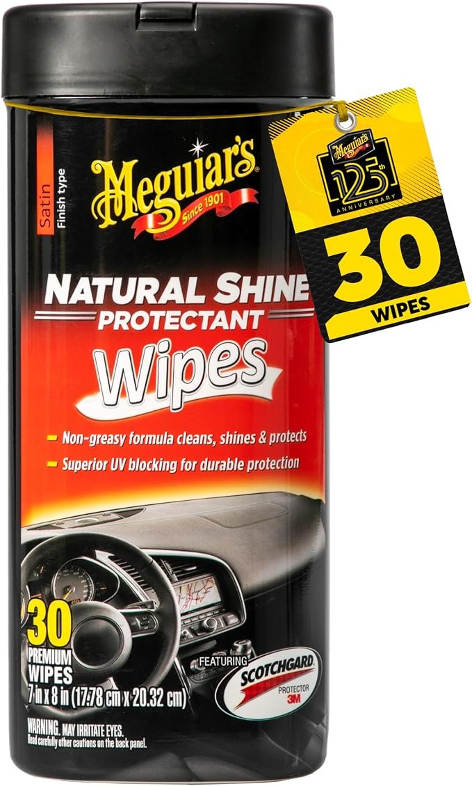 Meguiar’s G4100 Natural Shine Protectant Wipes – UV Protecting Interior Wipes with Low-Gloss Factory Finish