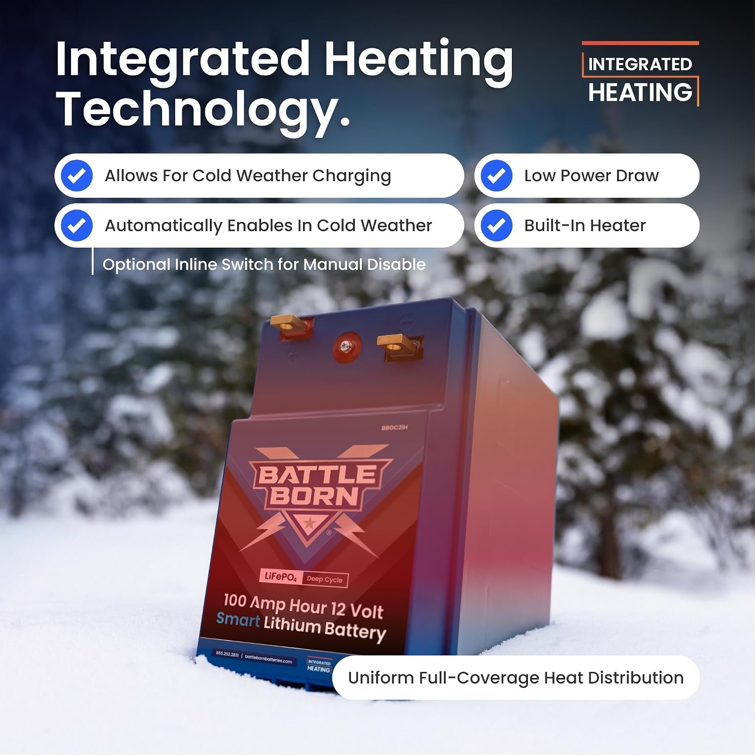 Battle Born BBGC2IH 100Ah 12V Heated LiFePO4 Battery – GC2 Form Factor, Bluetooth Monitoring, Internal Heat - Image 2
