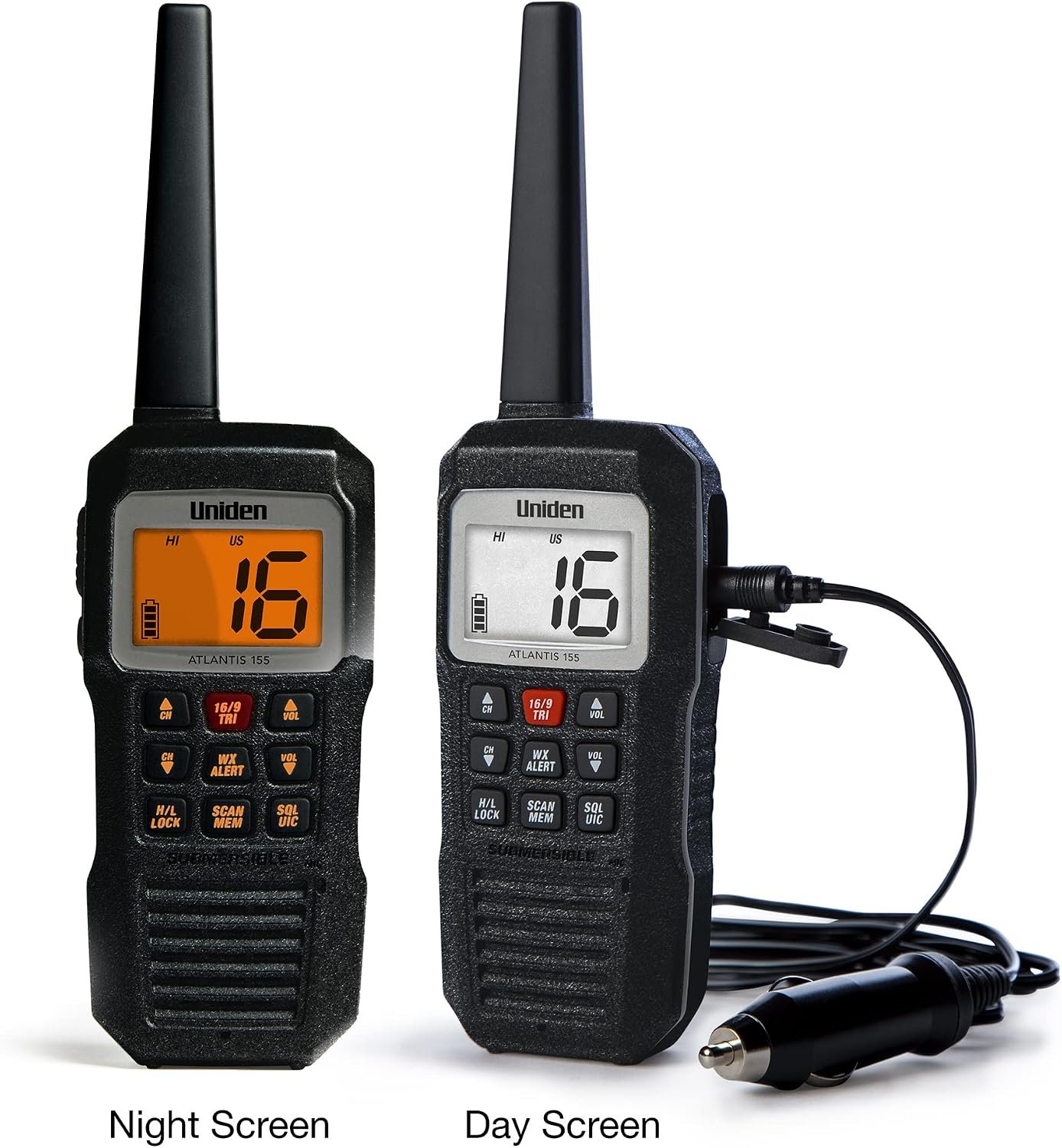 Uniden Atlantis 155 Handheld Marine VHF Radio – 3 Watt Output, Floating Waterproof Design with NOAA Alerts - Image 2