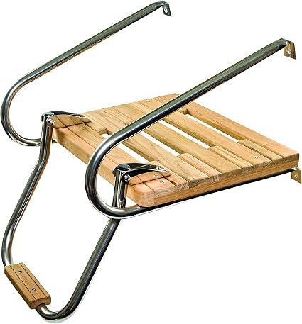 Whitecap 60903 Teak Swim Platform with Ladder – Inboard Boat Boarding Platform with Integrated Swim Ladder