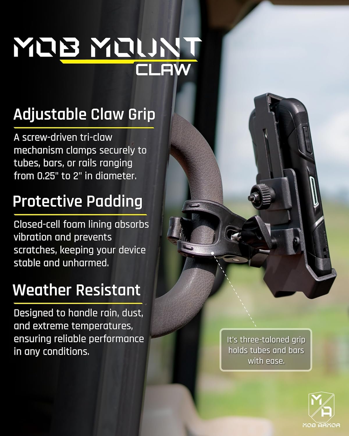 Mob Armor Mob Mount Claw Large Black MOBC2BLKLG – Heavy-Duty Adjustable Device Clamp Mount for Phones and Electronics - Image 2