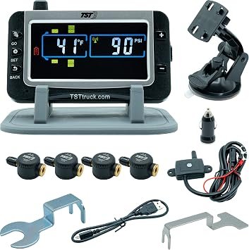 Truck System Technologies TST507FT4C 507 Series TPMS System – 4 Flow-Through Sensors, 3.5in Color Display, Repeater Included