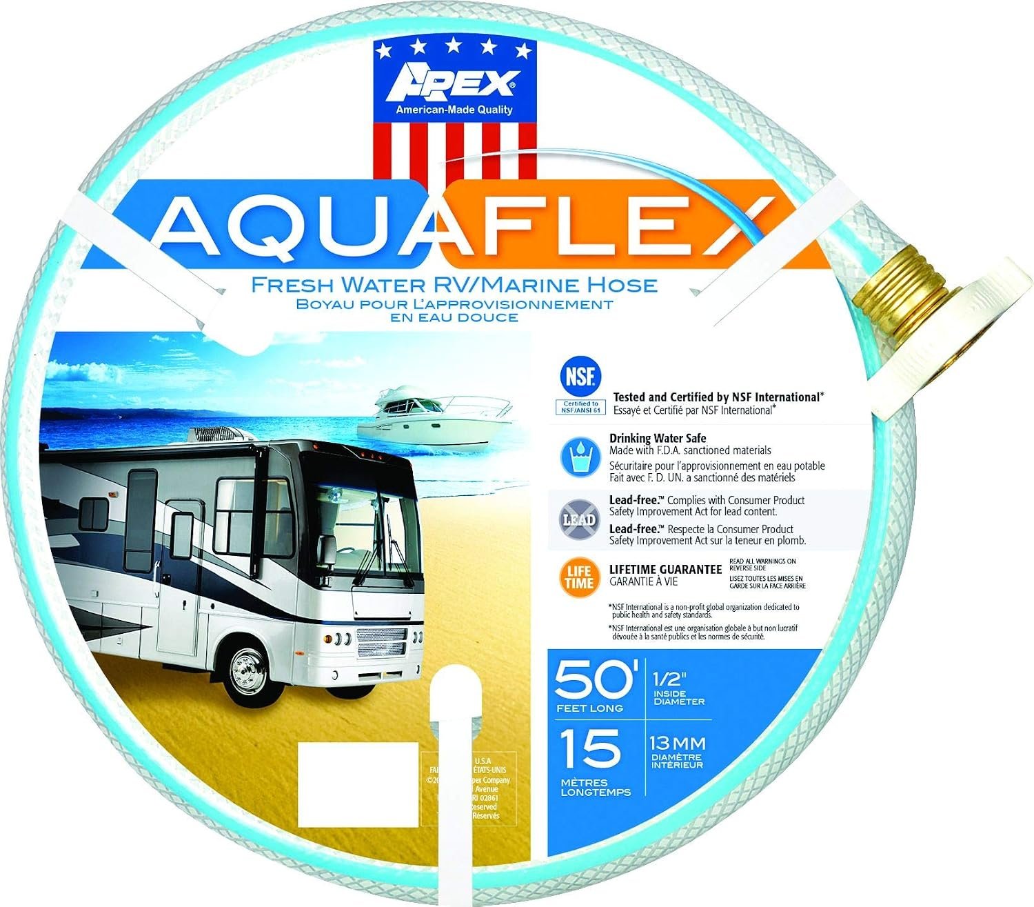 Teknor Apex 750350 AquaFlex Fresh Water Hose – 1/2 in x 50 ft Lead-Free Drinking Water Safe RV and Marine Hose - Image 4