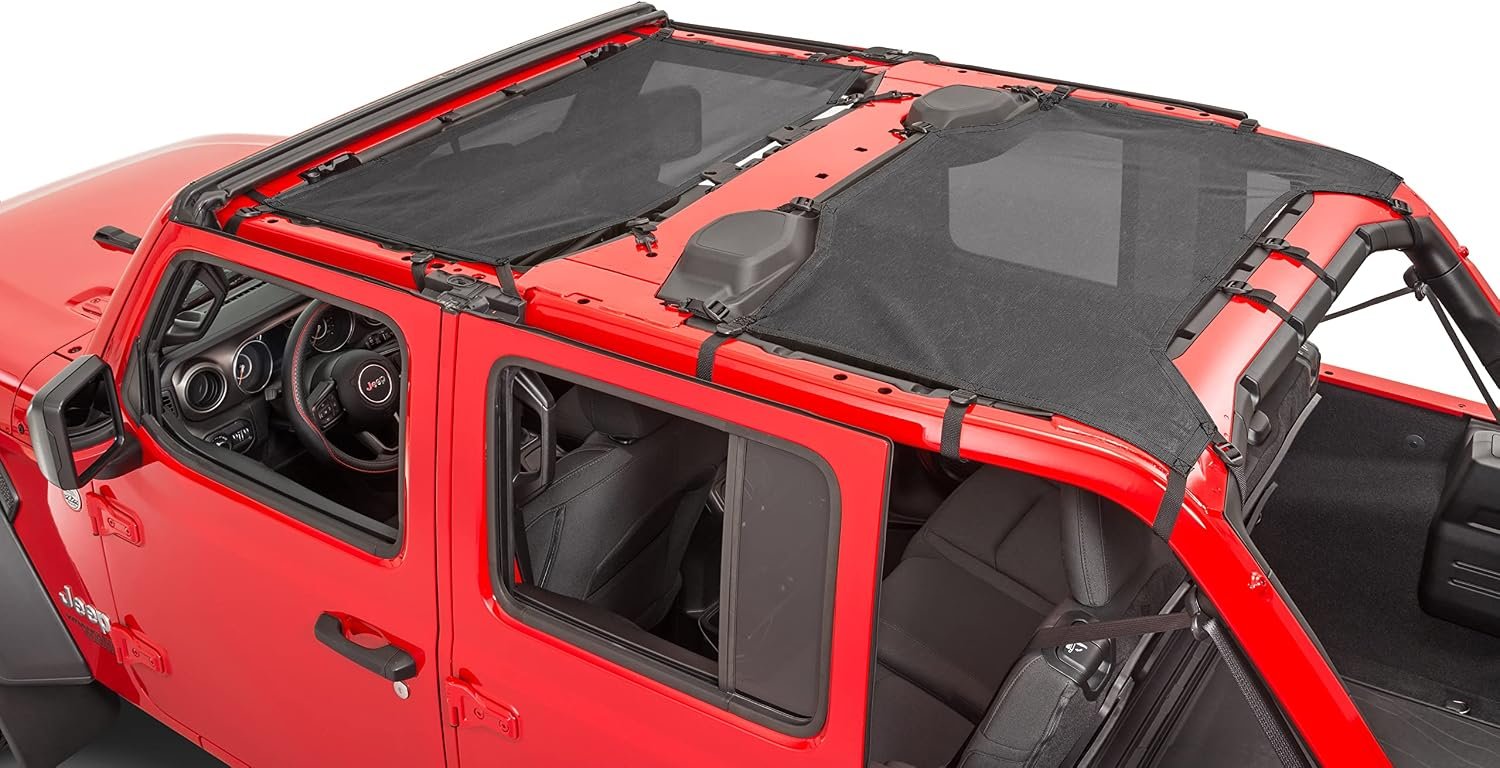 TrailFX MBT004 Mesh Bikini Top Plus – Black Mesh Sun Shade – Fits Jeep Wrangler JKU 4-Door