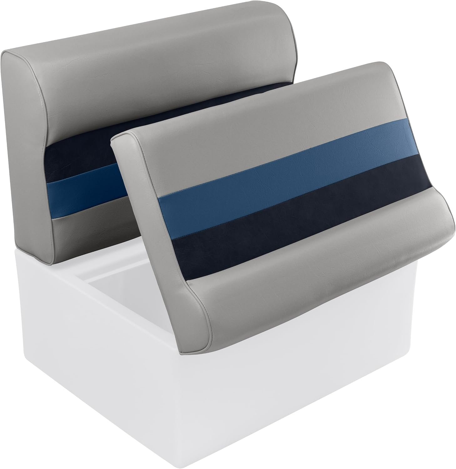 Wise 8WD95-1009 Deluxe Series 28in Pontoon Bench Seat Cushion – White Navy Blue Marine Vinyl – Hinged Cushion - Image 2