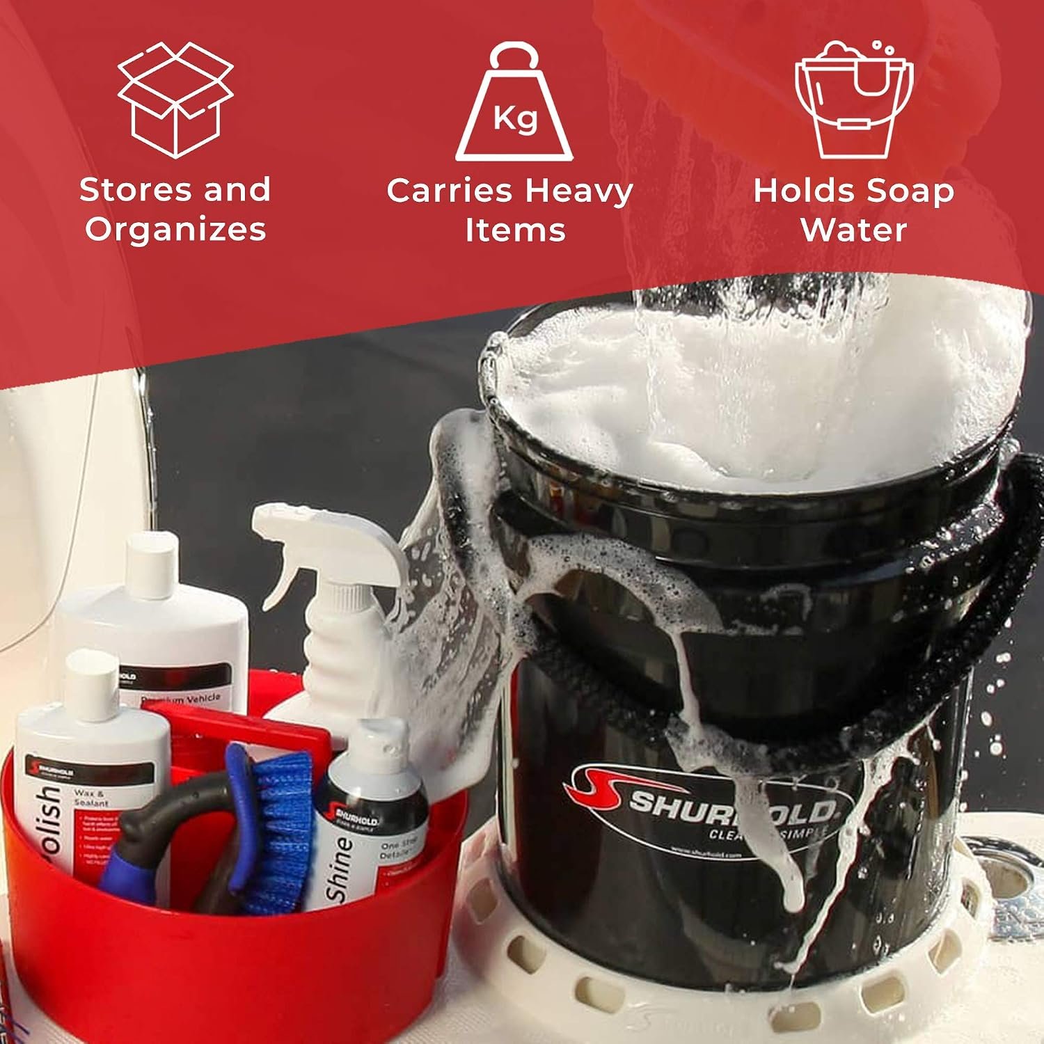 Shurhold 2464 5-Gallon Black Bucket Kit with Base – Marine Cleaning Bucket System with Storage and Stability Support - Image 3