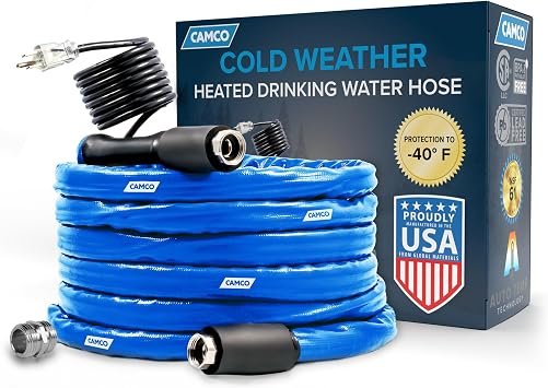 Camco 22924 Heated Drinking Water Hose – 50ft Freeze Protection RV and Marine Water Hose