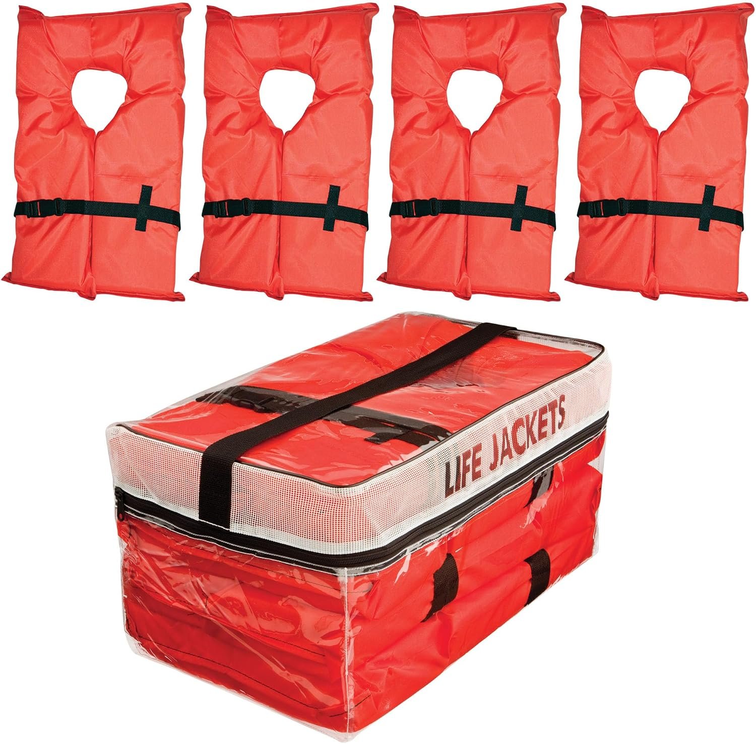 Onyx Type II Adult Life Vest Set – Four USCG-Approved Adult PFDs with Storage Bag for Boating Safety