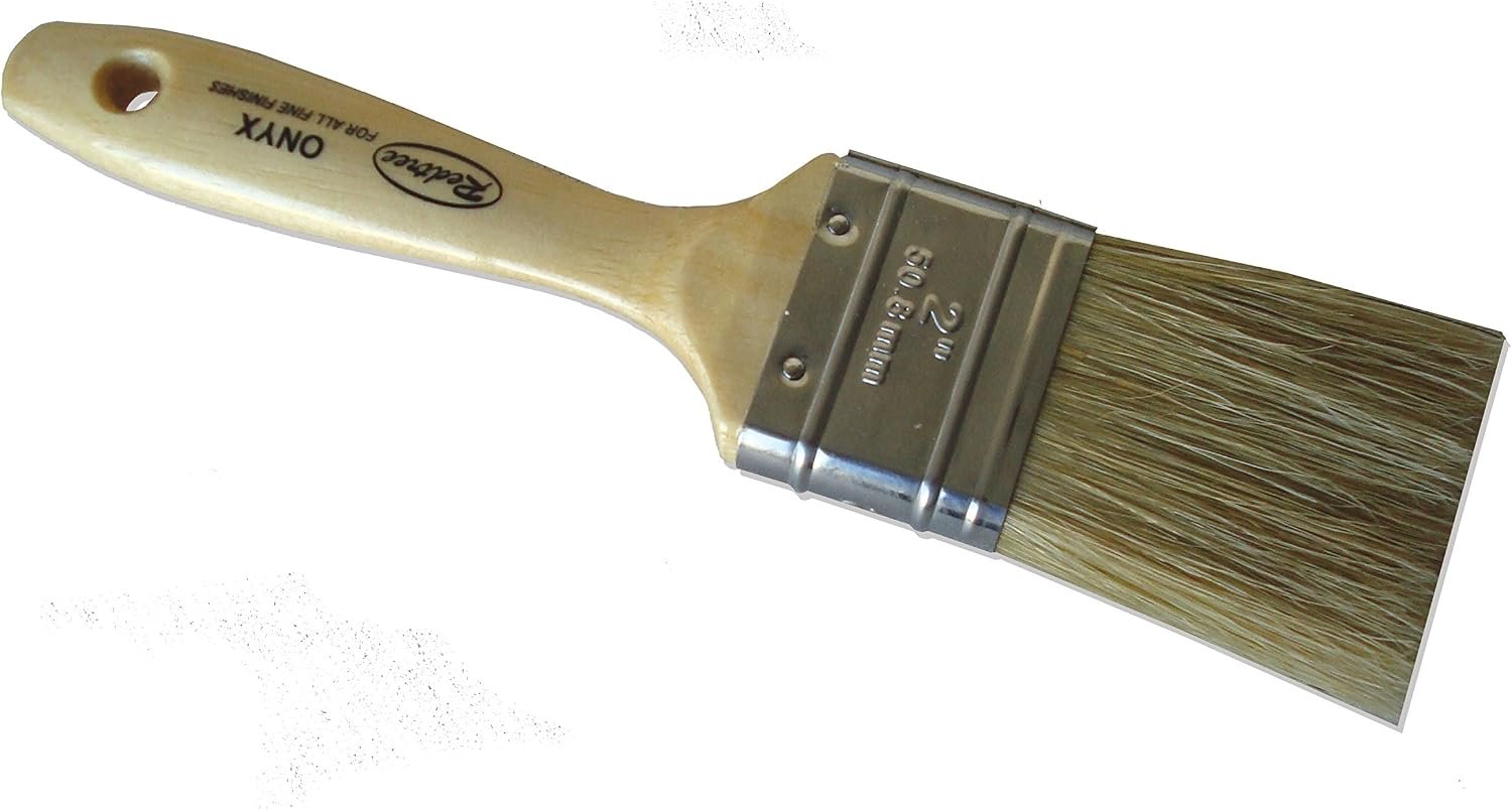 Redtree Industries 12033 Onyx Paint Brush – 3in White Bristle Flat Brush with Hardwood Handle and Stainless Ferrule for Enamels and Stains