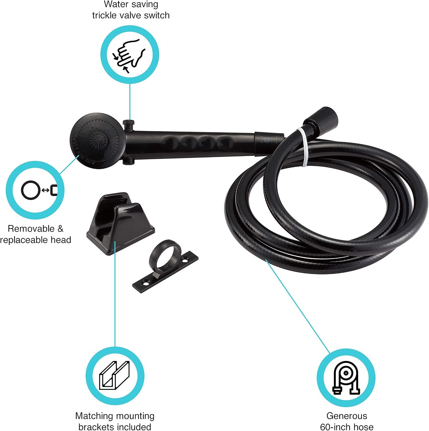 Dura Faucet DFSA130MB RV Shower Head & Hose Kit – 60in Reinforced Hose, Matte Black Finish, Water-Saving Switch - Image 6