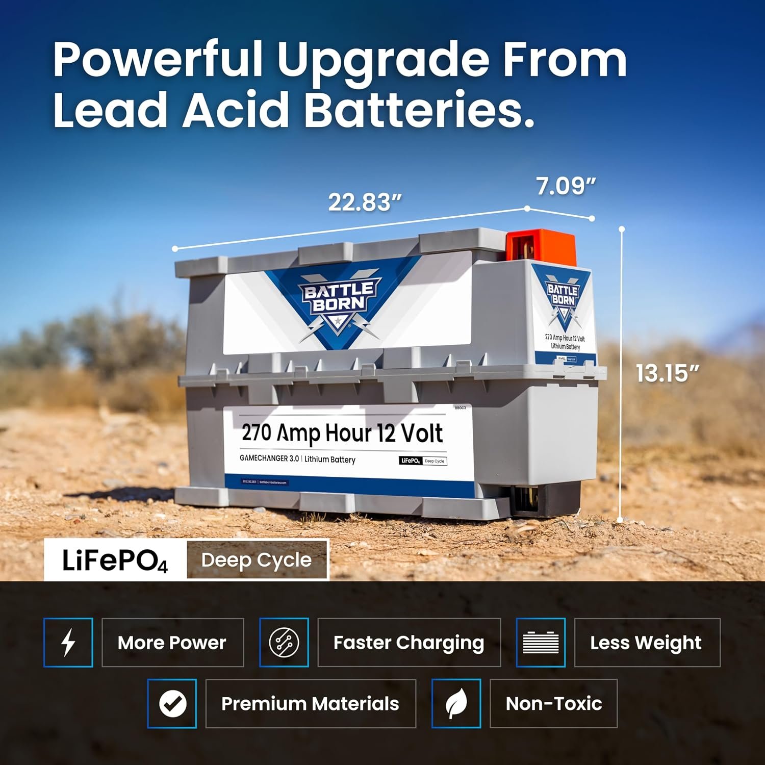 Battle Born BBGC3 270Ah 12V LiFePO4 Battery – GC3 Form Factor, 3,456Wh Energy Storage, Integrated BMS - Image 3