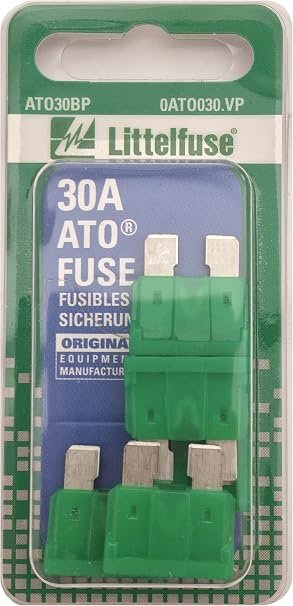 Littelfuse ATO30BP ATO Blade Fuse – 30A Fast-Acting Automotive Circuit Protection, 32V Rating, 5-Pack Carded Set