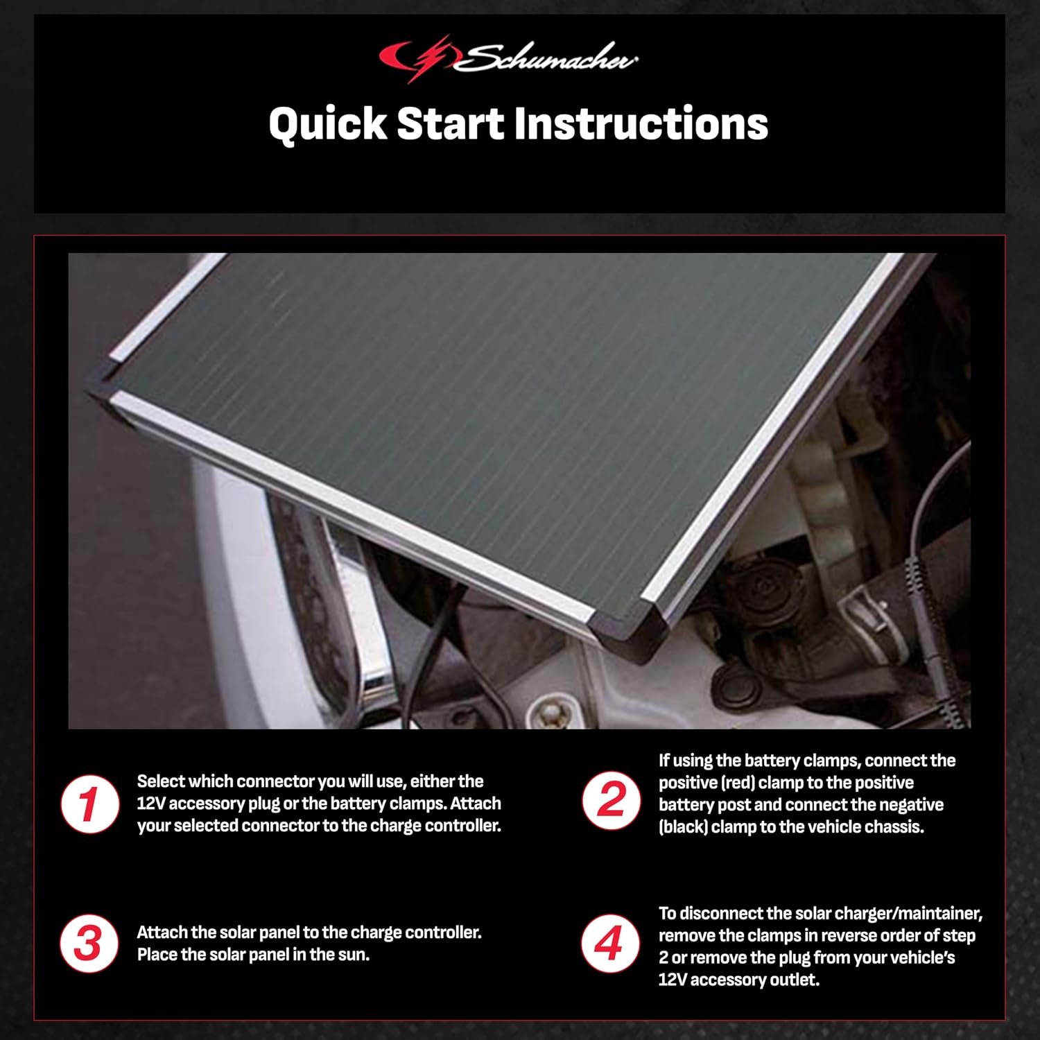 Schumacher SP1500 15-Watt Solar Battery Maintainer – Portable Solar Panel with Battery Clamps for 12V Systems - Image 5