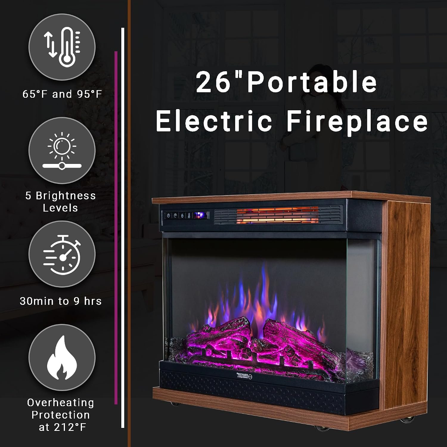 Pinnacle PFL24 Electric Fireplace Insert – 5000 BTU Heating, 400 Sq Ft Coverage, Simulated Logs, Recessed Mount - Image 6