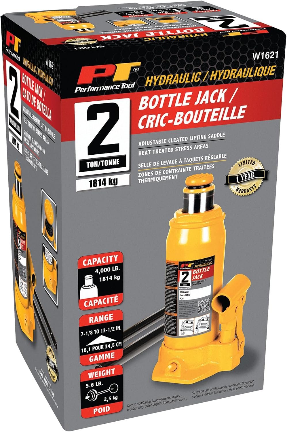 Performance Tool W1621 Hydraulic Bottle Jack – 2 Ton Capacity with Adjustable Extension Screw and Compact Steel Design - Image 4