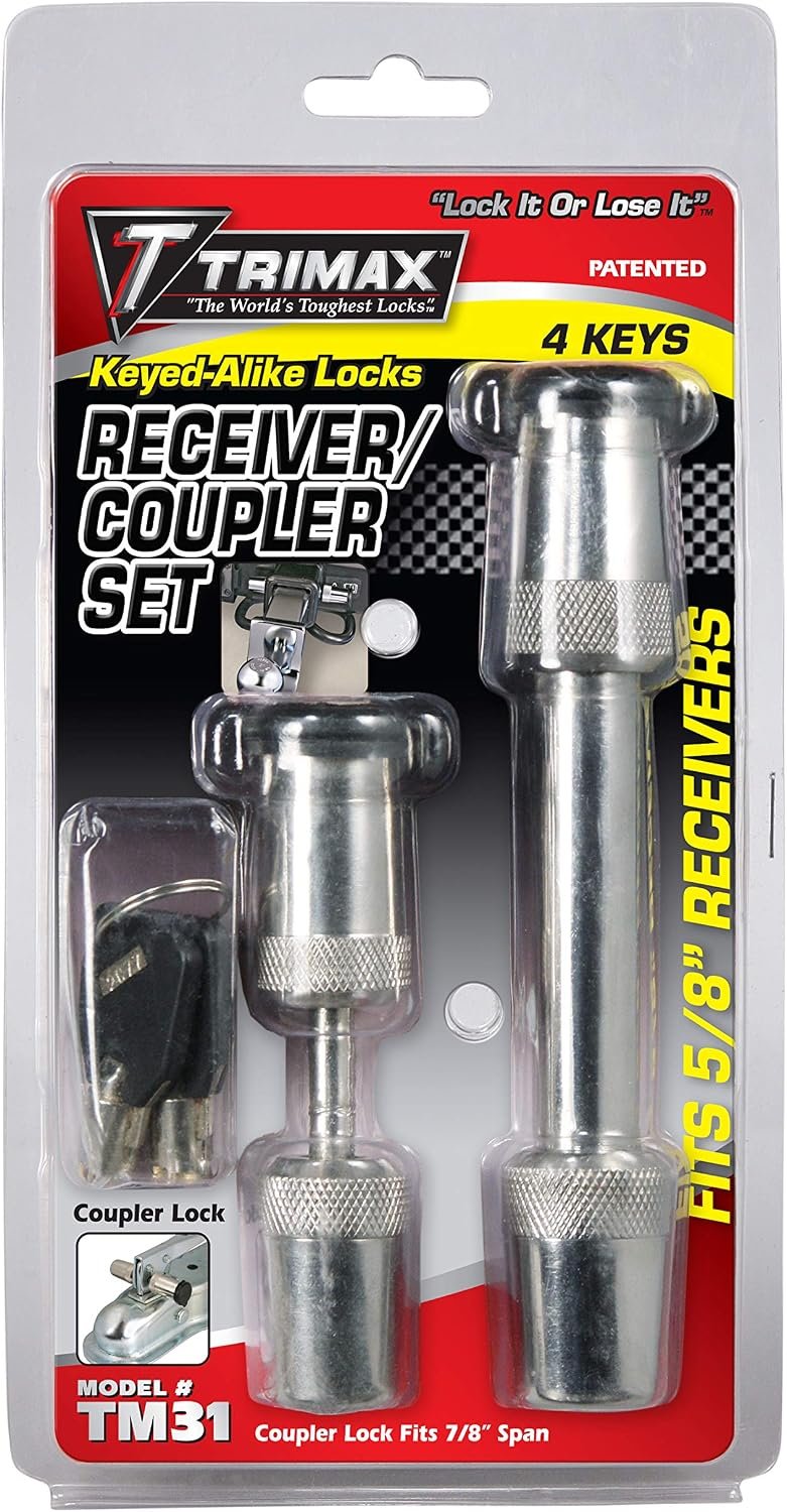 Trimax TM31 Receiver and Coupler Lock Set – 5/8in Receiver Pin with 9/16in Coupler Lock Keyed Alike - Image 2