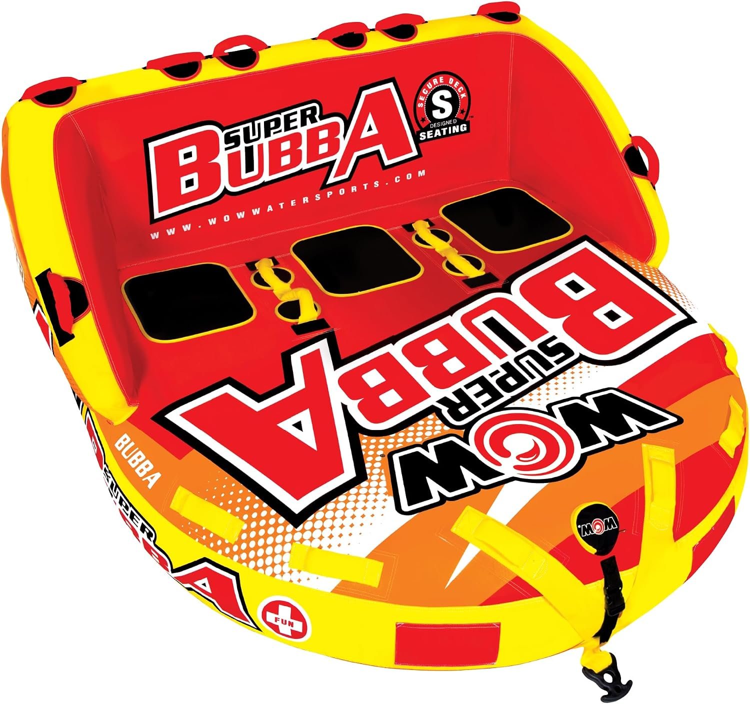WOW Sports 171060 Super Bubba Hi Vis 1-3 Person Towable – High-Visibility Deck Tube with Secure Seating