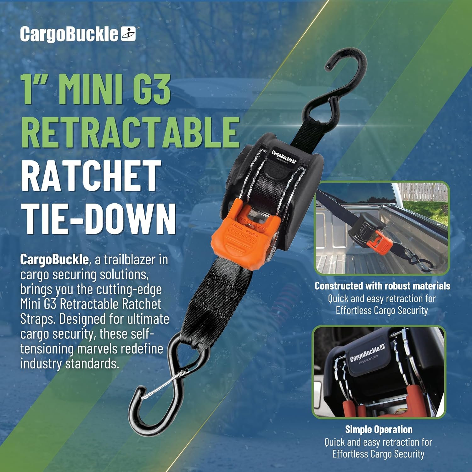 IMMI CargoBuckle F111640 Retractable Tie-Down – 1in Self-Storing Cargo Securement Strap System - Image 4