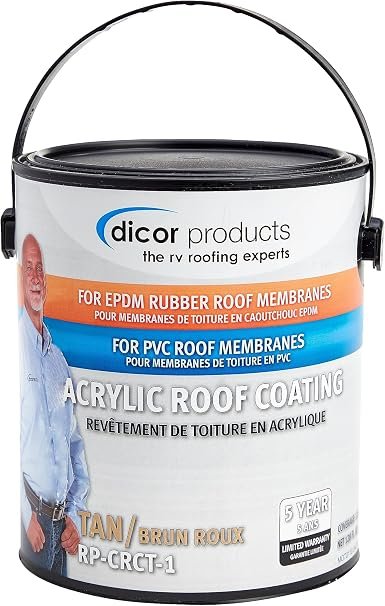 Dicor RPCRCT1 Acrylic EPDM Roof Coating – 1 Gallon Tan Elastomeric Coating for Rubber RV Roof Protection