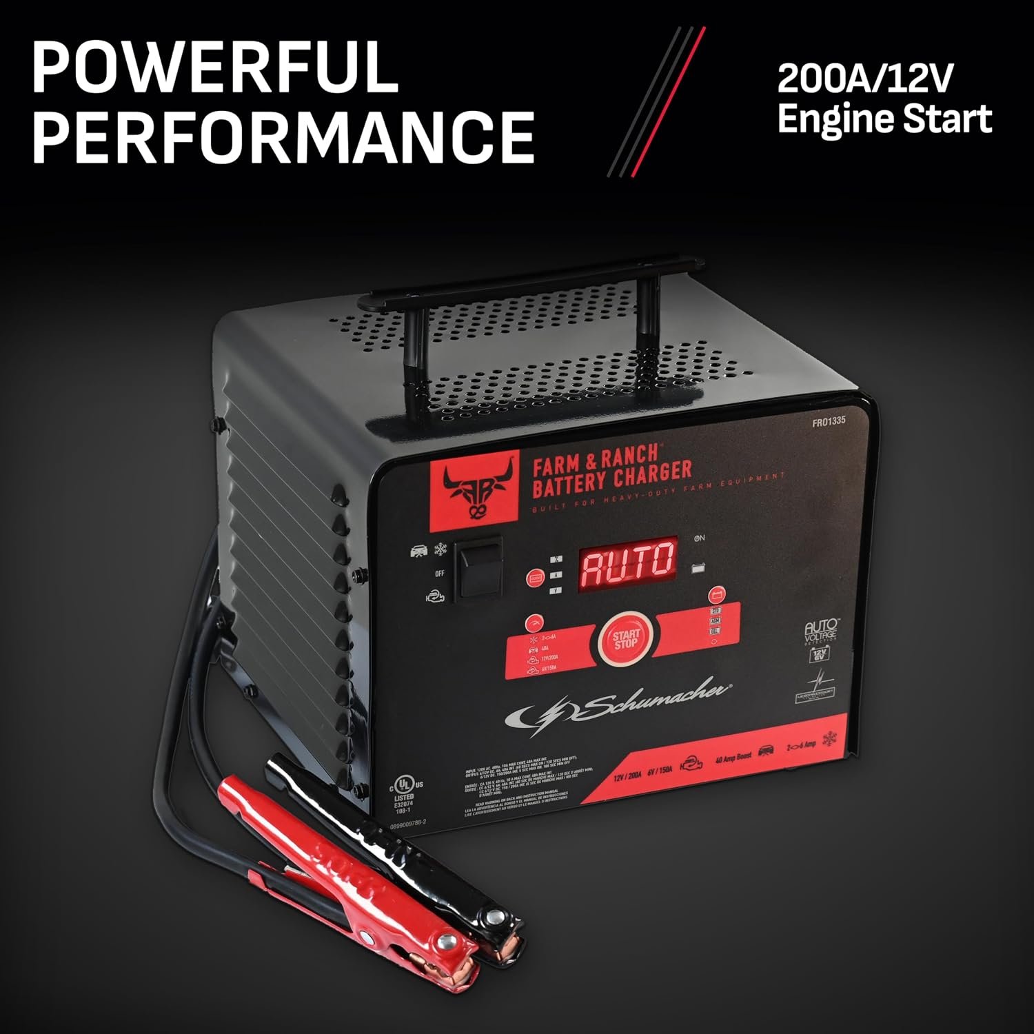 Schumacher FR01335 Farm & Ranch Battery Charger & Engine Starter – 200A Start Power, 40A Boost, 12ft Cables, 6V/12V Support - Image 5