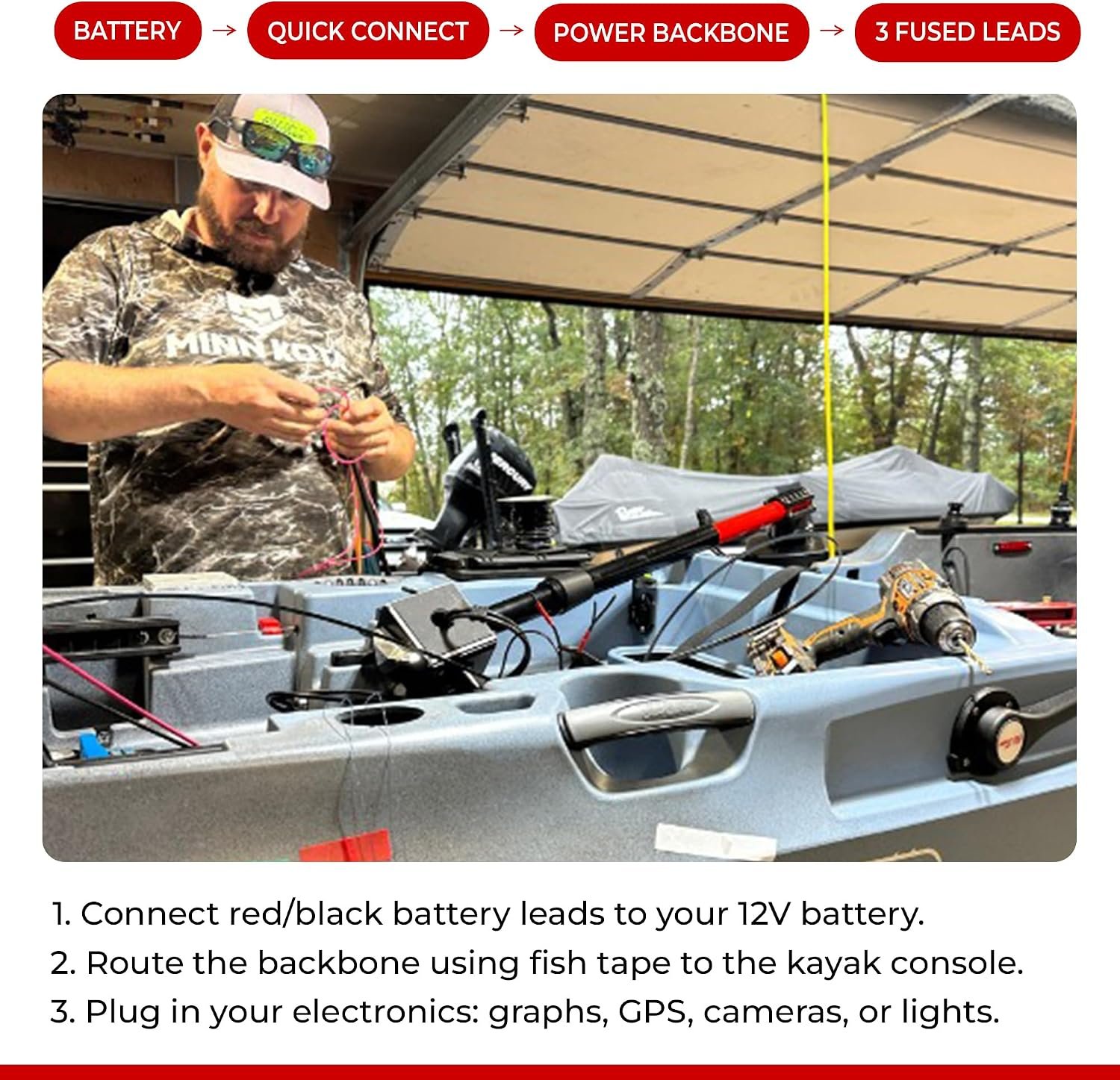 Connect-Ease CE12VGPYAK YAK EASE Graph Power Kit – 12V Quick-Connect Wiring System for Kayak Fish Finders and Marine Electronics - Image 3