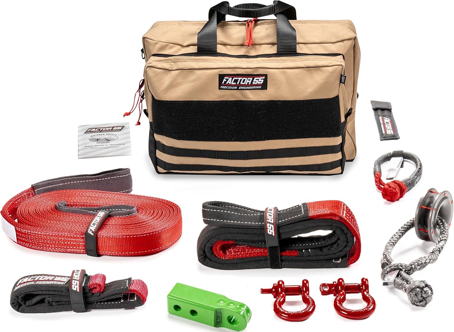 Factor 55 0047508LAR Sawtooth Vehicle Recovery Kit – Green HitchLink Recovery System with Large Components and Storage Bag
